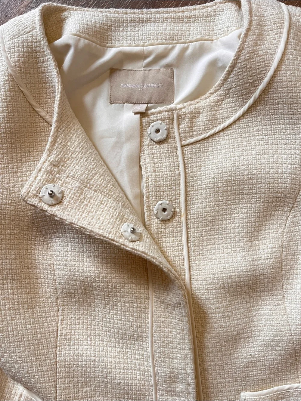 Banana Republic Ivory Textured Tweed Jacket Women’s Sz 6  Career Blazer